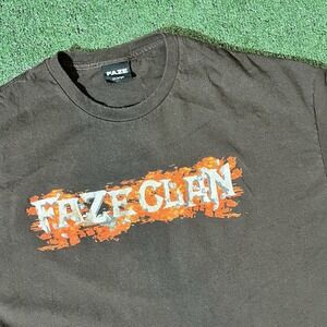 Rare Y2K FaZe Clan T-Shirt Size XXL Brown Orange Double Sided Graphic Print